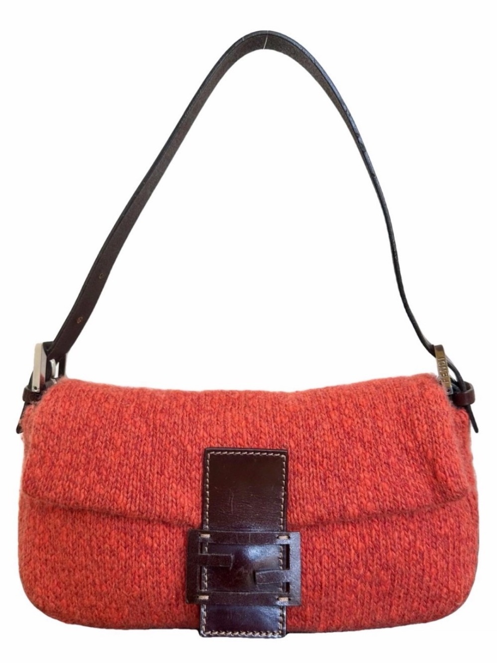 1999 Archived Fendi Burnt Coral Wool Shoulder Bag